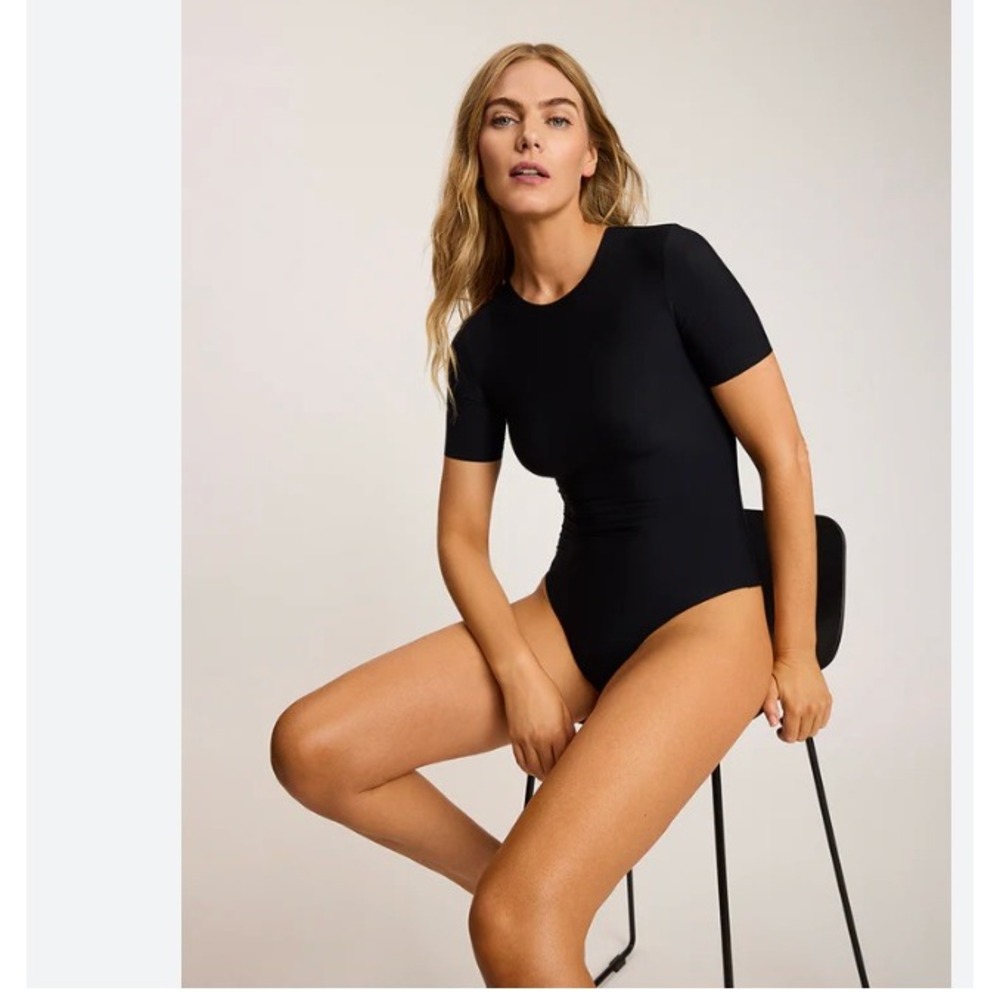 Commando Black Classic Short Sleeve Bodysuit Micro Modal Thong  Size M